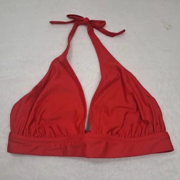 J Crew Halter Tie Back Bikini Top Small Red Bright Cerise Swim Suit BY633 J.Crew - Picture 3 of 9